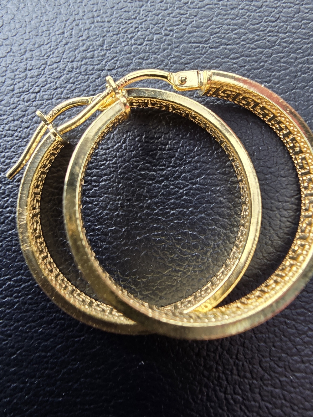 10k Gold Greek Key Design Hoop Earrings Made In Italy